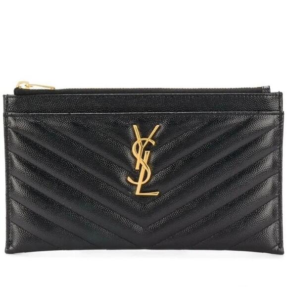 SAINT LAURENT YSL monogram quilted leather zipped pouch clutch - Picture 1 of 4